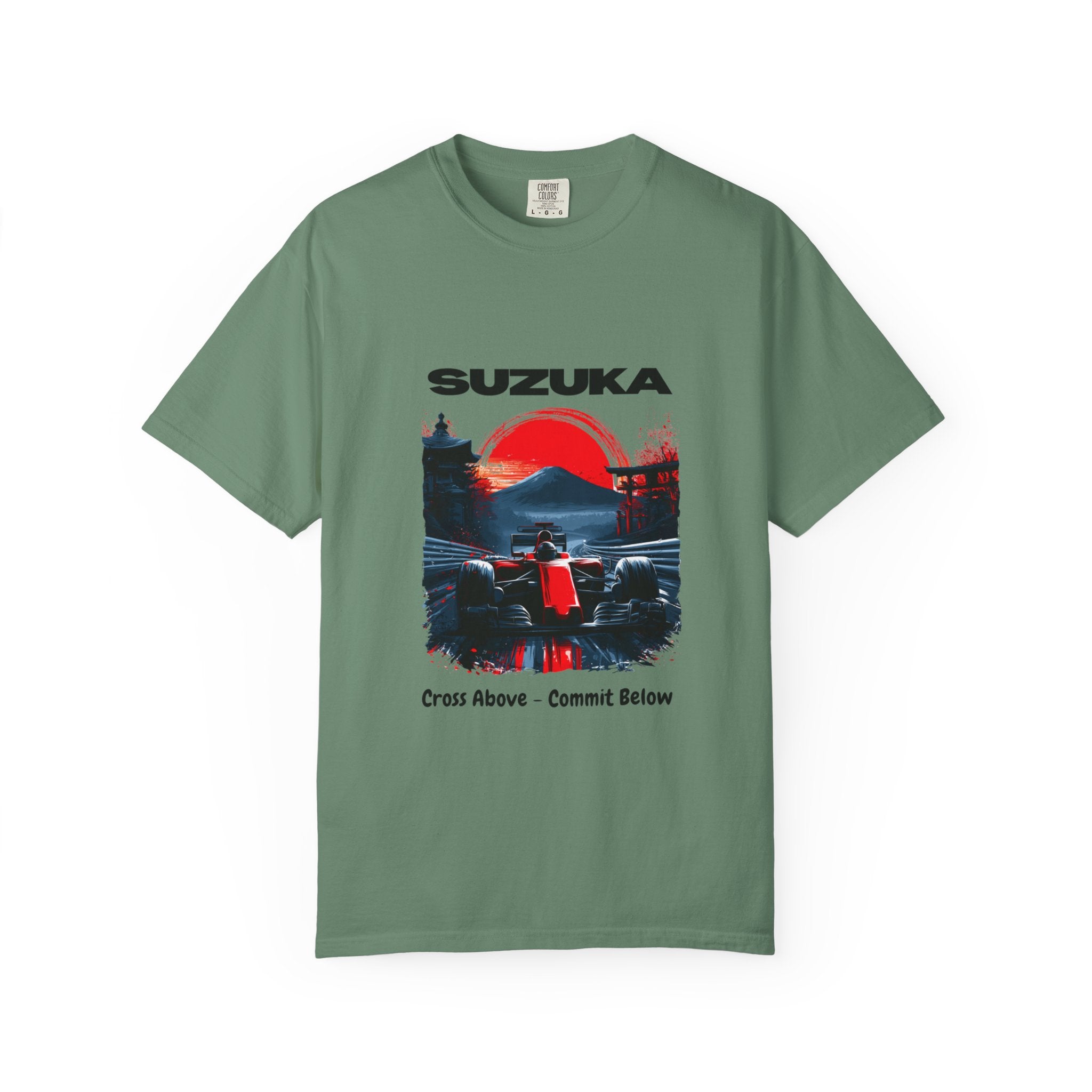 Suzuka Grand Prix Racing Tee — "Cross Above, Commit Below" Heavyweight T-Shirt