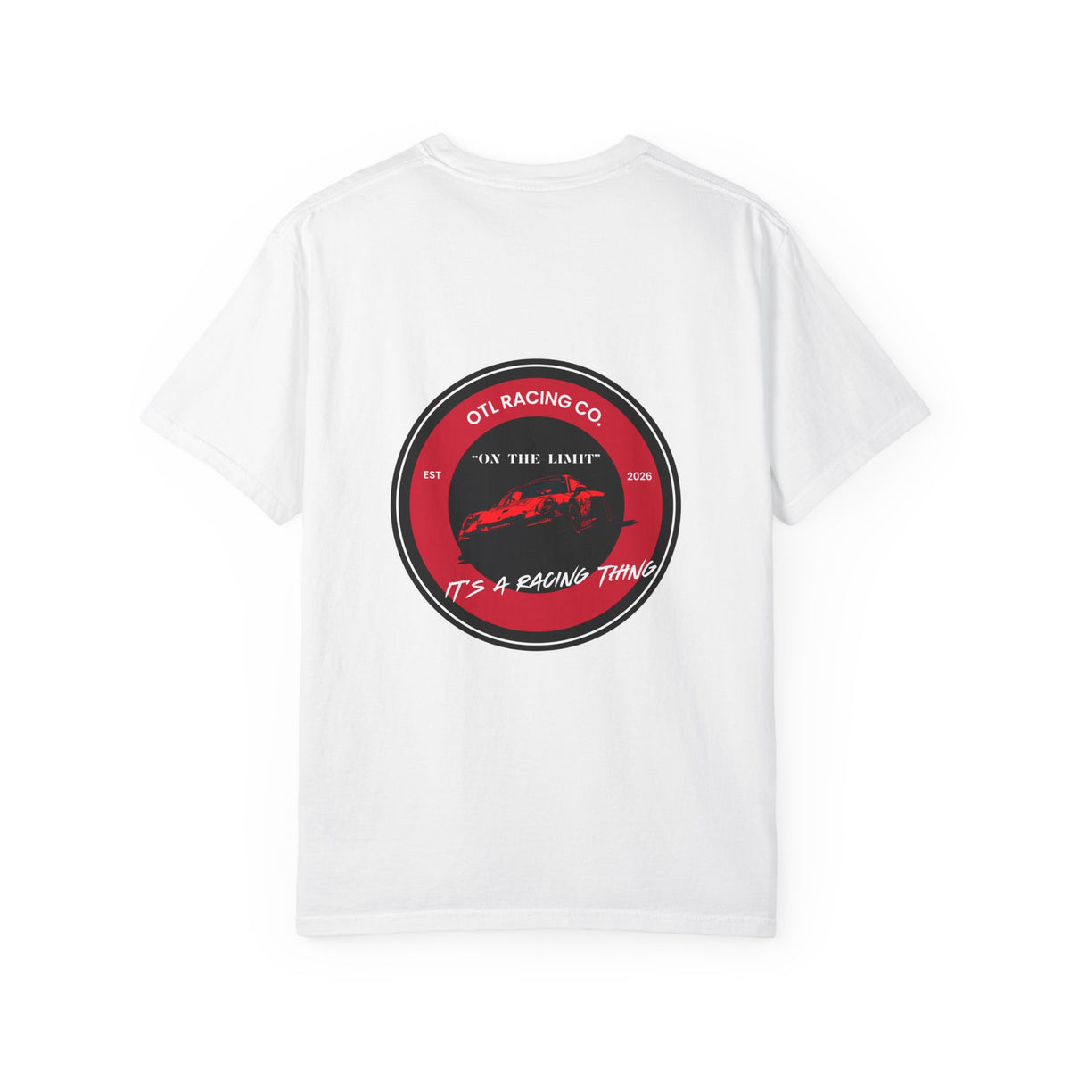 Vintage Racecar T-Shirt — "Rain or Shine — Flat Out" Racing Graphic